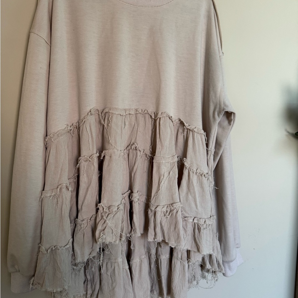 Bluivy Tan Ruffled Long Sleeve Hoodie
